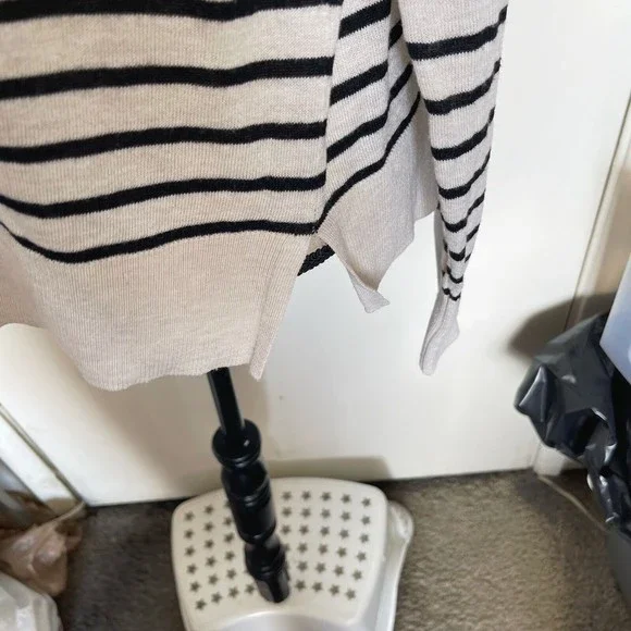 Loft Womens  Sweater Medium Cardigan Button Down Striped Beige Wool Blend Ribbed - Picture 7 of 12